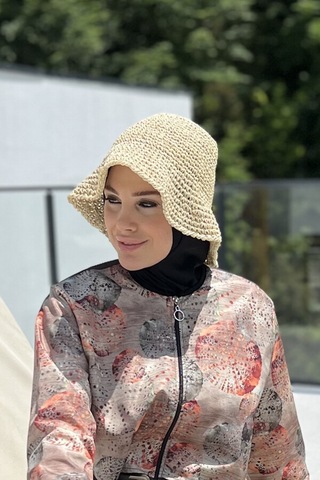 El Örgü Hasır Şapka Rş-83 Bej Bej