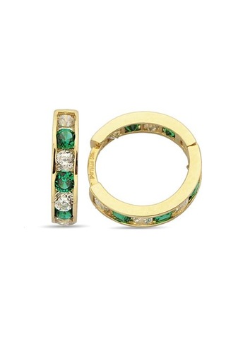 Altın Yeşil Taşlı Çocuk Küpe - 722000016811 Sarı Altın