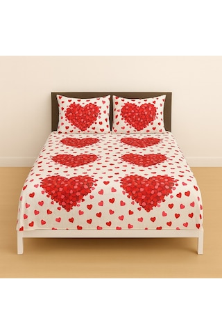 Desenli Kalpli Çift Kişilik 160 X 200 Lastikli Çarşaf Ve 2 Adet Yastık Kılıfı Kırmızı