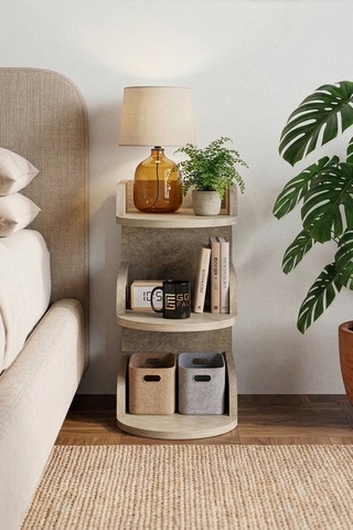 Komodin Modern Ahşap 3 Katlı Raflı Yan Sehpa Çok Amaçlı Organizer Kitaplık 180 Atlantik Çam Ekru