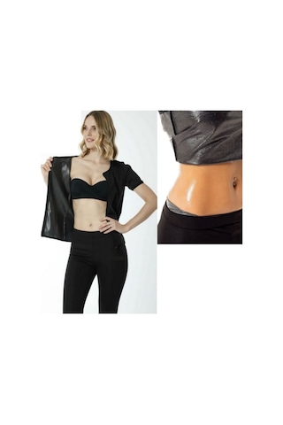 Sweet Yarım Kol Fermuarlı Içi Polimer Zayıflatan Atlet Tayt Takım Siyah