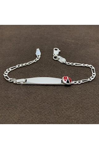 Uğur Böceği İsimli Gümüş Bebek Künyesi Çocuk Bileklik Csb03