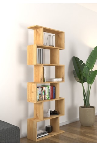6 Raflı Kitaplık, Dekoratif Raf Zigzag Kitaplık, Labirent Dekor, Rivoli