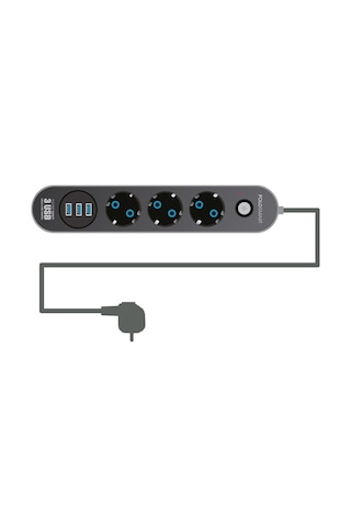 Polosmart MP07 3'lü Siyah Akım Korumalı Grup Priz Ve 3'lü Usb