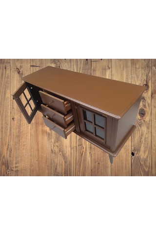 Tv Sehpası Windovs Model Pencere Ahşap Kayın Torna Retro Ayak Ceviz Renk 125 Cm El Yapımı