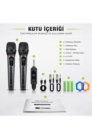 Kablosuz Uhf Mikrofon Seti El Mikrofonu Dijital Wireless Mikrofon Sistemi 50 Metreye Kadar Çekim Mesafesi Şarj Edilebi
