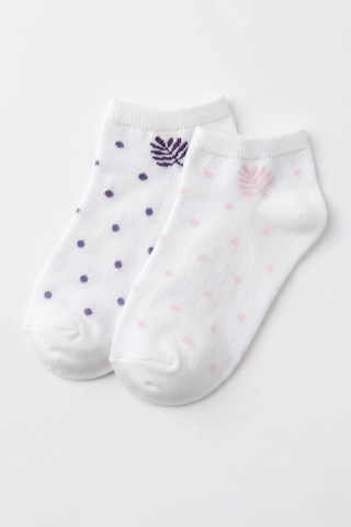 Cocole Socks Kız Bebek Patik Çorabı 2 Li Set Pamuklu Beyaz Zemin Üzeri Lila & Pudra Pembe Puantiye Y Çok Renkli