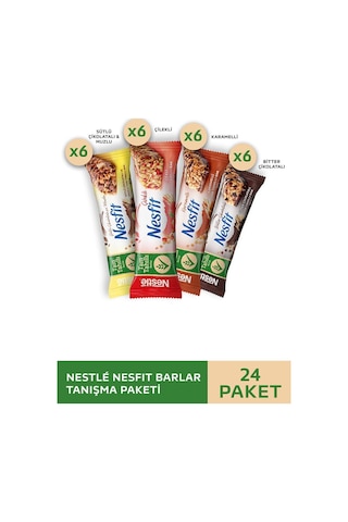 Nestlé Nesfit Çilekli & Çikolatalı & Sütlü Çikolatalı Muzlu & Karamelli Tam Tahıllı Bar 24 x 23.5 G