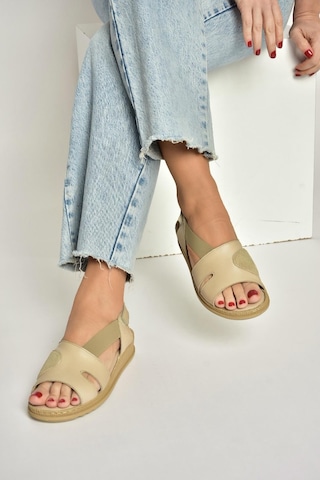 Fox Shoes Y555554003 Bej Hakiki Deri Günlük Kadın Sandalet Bej