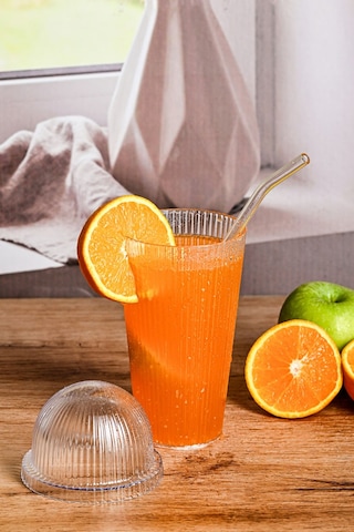 1 Adet Mika (Cam Değildir) Oval Kapaklı Pipetli Origami Stil Bardak Soğuk Kahve Meşrubat Bardağı