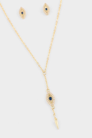 Defacto Reis X DeFacto Mavi Taşlı Gold Kolye Küpe Set G4212AXNS