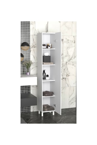 Mimoza Modern 5 Raflı Çok Amaçlı Banyo Dolabı Kapaklı Organizer Dolap Beyaz