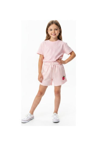 Toontoy Kids Toontoy Kız Çocuk Beli Lastikli Bağlamalı Baskılı Şort 25046 Pudra