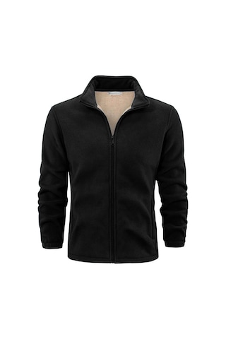 Ghassy Co. Ultra Isı Peluş Astarlı Cepli Tam Fermuarlı Erkek Polar Ceket Siyah