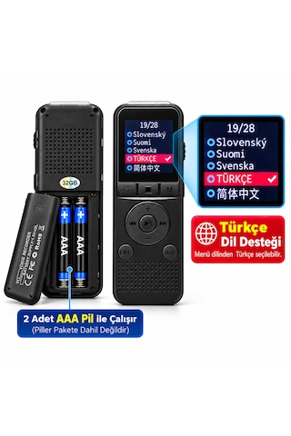 Ultratekno Kb65 32gb Pilli Dijital Ses Kayıt Cihazı, Ekranlı Wav Kaydedici, Ses Algılamalı Kayıt, Mp3 Çalar
