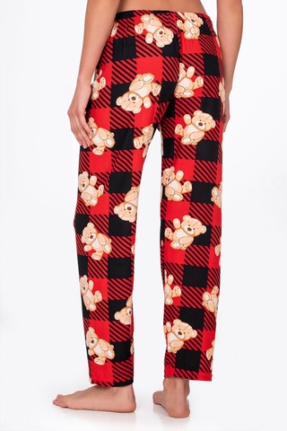 Kompedan Kadın Süet Kırmızı Kareli Ayıcık Desenli Pijama Tek Alt Desen 8