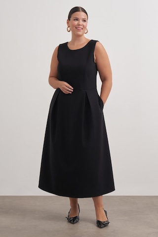 Pileli Kolsuz Cepli Uzun Elbise-6231 Siyah