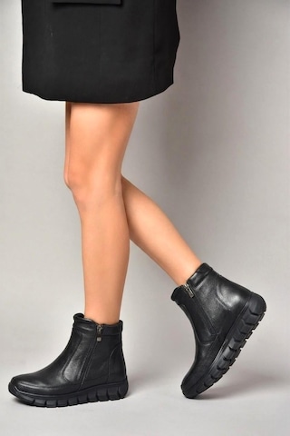 Fox Shoes N555380703 Siyah/siyah Hakiki Deri Comfort Ortopedik Taban Kadın Bot