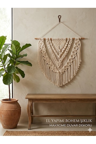 Bohem Makrome Duvar Süsü - Büyük Boy 60cm X 50cm Duvar Dekorasyonu 1 Adet