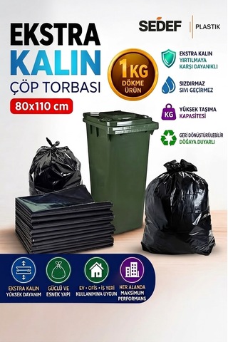 80x110 Cm Extra Kalın Siyah Endüstriyel Çöp Poşeti - 1kg / Ağır Hizmet Tipi