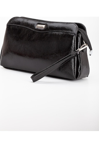 Kadın Portföy Cüzdan Çanta Siyah Rugan 3 Bölmeli Uzun Kısa Askılı-3225 Siyah