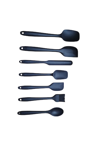 Servis Spatula Seti Silikon 7'li Çift Renk Seçeneği - Siyah Siyah