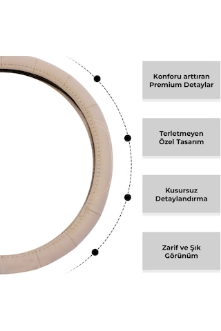 Oto Geçme Direksiyon Kılıfı Desenli Bej Renk Suni Deri 09nr015-bj