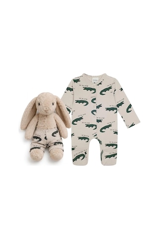 Velvet Bunny Little Nomad Timsah Desenli Erkek Bej Tavşan Seti renkli