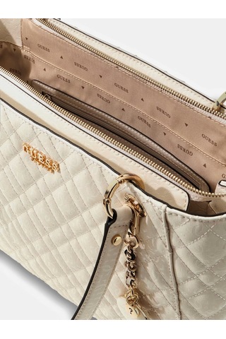 Guess Isemay Logo Patent Shopper Kadın Omuz Çantası Hwgg9628250 Ekru