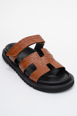 Luvishoes Luvi Shoes Loana Taba Baskı Hakiki Deri Kadın Terlik Taba