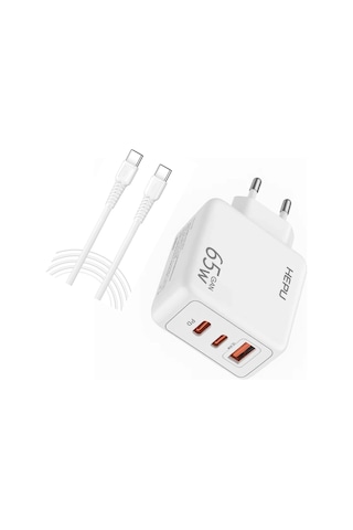 Hepu Hp-c37 Yeni Nesil Gan 65w 2x Type-c Usb-c Pd+1x Usb Qc Hızlı Şarj Adaptörü