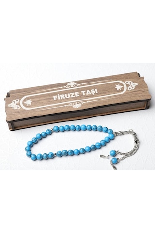 Ahşap Kutulu Firuze Taşı Mavi Tesbih