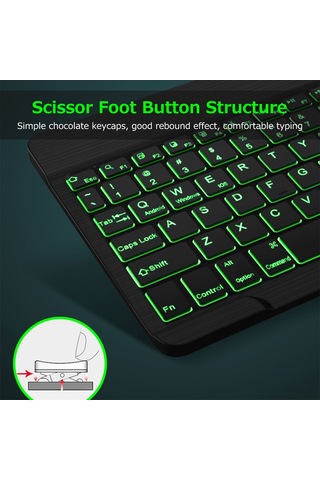 Yunboo 10.1 İnç Kablosuz Bluetooth Klavye - 7 Renkli Aydınlatma, Şarj Edilebilir, İnce Tasarım