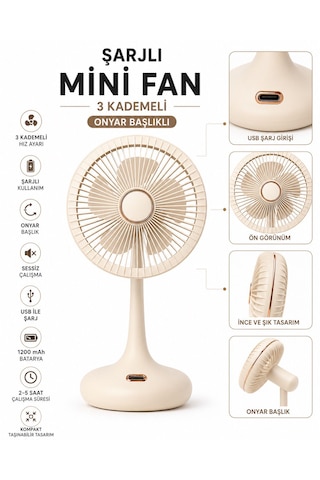 Şarjlı Mini El Fanı Masaüstü Fan 3 Kademeli 5 Kanatlı Oynar Başlıklı Vantilatör Klima Fan 1200mah Usb Şarj