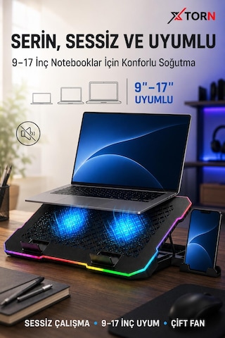 Torn Rgb Laptop Soğutucu 2 Fanlı Ayarlanabilir Standlı Notebook Soğutucu