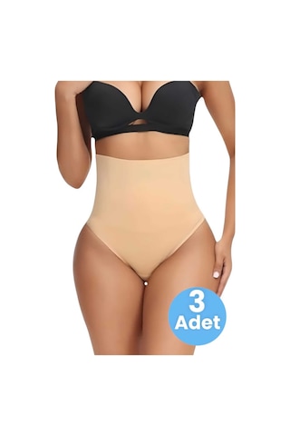 Uniquetrenders Kadın Dikişsiz Yüksek Bel Karın Toparlayıcı String Korse 3'lü Set Ten Rengi