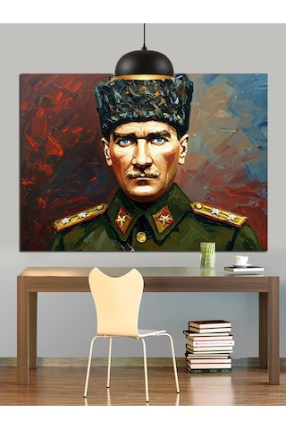 Asker Üniformalı Atatürk Dekoratif Kanvas - Mdf Ahşap Tablo