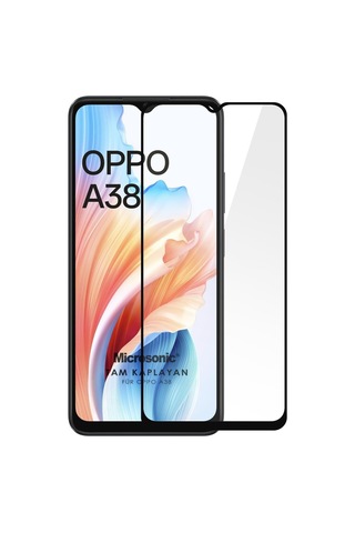Oppo A38 Tam Kaplayan Temperli Cam Ekran Koruyucu Siyah A38 İle Uyumlu Ekran Koruyucu - Siyah