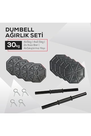 Tan Spor Dambıl Halter Ağırlık Kısa Bar Set 30 KG