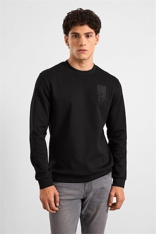 Süvari Siyah Regular Düz Baskılı İnterlok Bisiklet Yaka Cepsiz Sweatshirt Ssw2013700006-s09