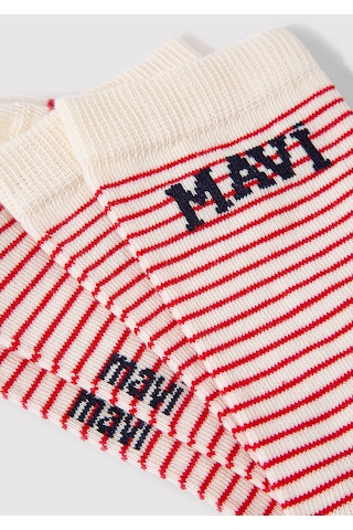 Mavi - Mavi Logo Detaylı Siyah Çizgili Soket Çorap 1912754-84494 Kırmızı