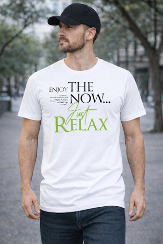 Herkesemoda The Now Baskı Detaylı Basic T-shırt Beyaz