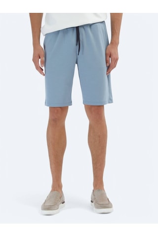 Mavi Düz Örme Jogging Fit Spor Bermuda Mavi