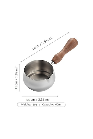 Shineyee 60ml Gümüş Küçük Boy 304 Paslanmaz Çelik Kahve Çekirdek Fincanı, Akışkan Taşıma Ağızlı, Ceviz Ağacı Saplı Sosu/süt Fincanı