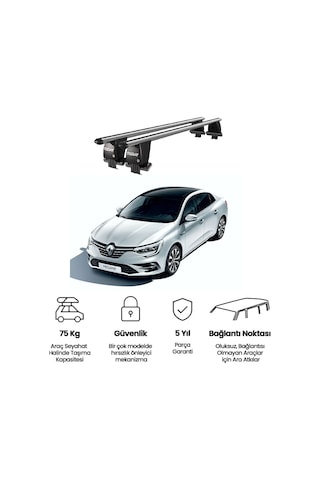Royal Renault Megane Iv Grand Coupé 2017 Ve Sonrası Uyumlu Gri Kilitli Ara Atkı Port Bagaj Tavan Barı