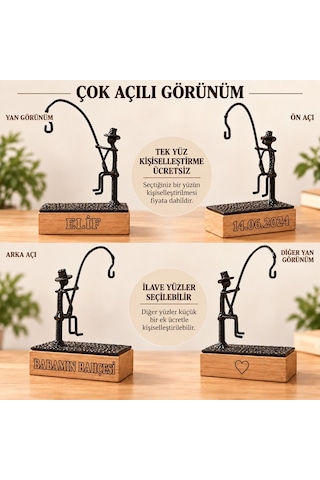 Kişiye Özel Sukulent Askısı – El Yapımı Metal Heykel ve Ahşap Kaide SPH002