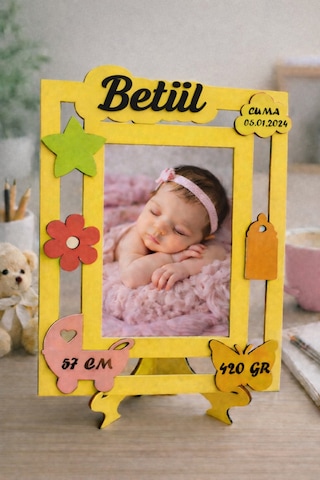 Bebeklere Özel Resim Çerçevesi Şık Ve Modern Kişiye Özel İsim Boy Kilo Tarih Yazılan No4046