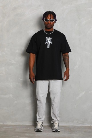 Wear Vexel Erkek Kısa Kol Baskılı Bisiklet Yaka T-shirt - Siyah Çok Renkli