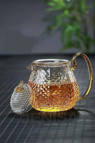 Cam Demlik 550 Ml - Dayanıklı Cam Süzgeçli Ve Altın Kulplu Çay Keyfi Diğer