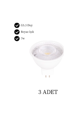 K2 Kes049b Led Ampul 7w Gu5.3 Duy Beyaz Işık - 3 Lü Paket
